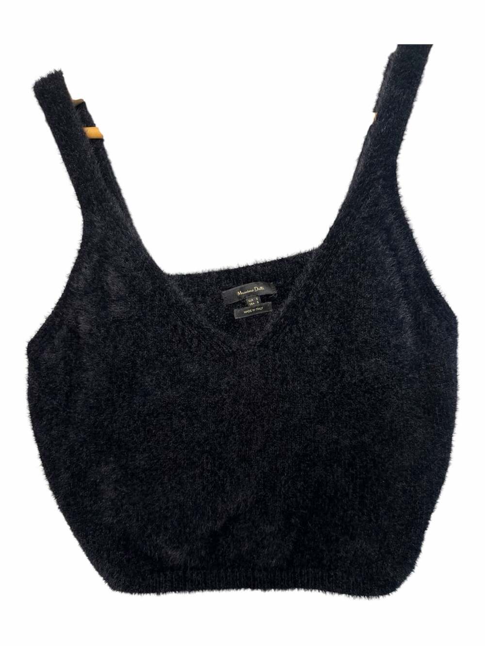 Massimo Dutti Black Fuzzy Knit Crop Tank Top